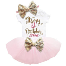 Load image into Gallery viewer, Luxury Modern Baby Girl First 1st Birthday Party Dress Cute Pink Tutu Cake Outfits For Birthday Party with Big Bow And Unicorn Design
