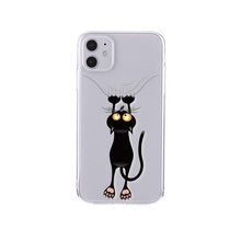 Load image into Gallery viewer, Cute Cartoons Black Cat Transparent Phone Cover For Iphone 14 14promax 14plus 13promax 13 12 11 Shockproof Clear Phone Case Adorable Soft Girls Print Cat Design Clear Cute Flexible Silicone Phone Case
