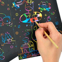 Load image into Gallery viewer, Magic Rainbow Color Scratch Art Paper Card Set With Graffiti Stencil Drawing Board Stick Art Painting Educational Toys
