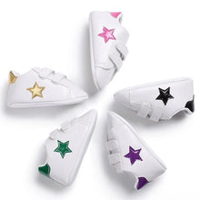 Load image into Gallery viewer, Newborn Shoes Star First Walkers Kids Toddlers Lace Up PU Leather Soft Soles Sneakers 0-18 Months
