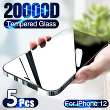 Load image into Gallery viewer, 5Pcs 20000D Black Transparent Screen Protector for iPhone 14 13 12 mini 11 Pro X XS Max XR SE 9H 2.5D Clear Tempered Glass Film Edge to Edge Case Friendly Screen Protection Film For iPhone
