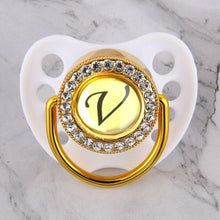 Load image into Gallery viewer, Luxury Glam Crystal White Bling Pacifier 26 Initial Letters Available Handmade Rhinestones Baby Pacifier For Baby

