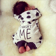 Load image into Gallery viewer, Fashion "It wasnt me " Baby Boy Girl Clothes Newborn Toddler Long-sleeved Dot jumpsuit Infant Clothing set Outfits
