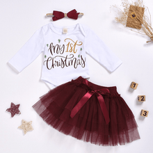 Load image into Gallery viewer, Luxury Newborn Toddler Baby Girl Clothes Set Long Sleeve Romper Christmas Princess Dress Mesh Skirt with Headband  Set With Skirt Romper and Ribbon Bow
