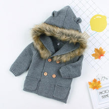 Load image into Gallery viewer, Modern Luxury Winter Warm Newborn Baby Boy Girl Knit Hooded Coat Fur Collar Jacket Clothes FOr Boys and Girls
