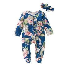 Load image into Gallery viewer, Modern Interesting Luxury Floral Newborn Baby Girl Clothes Infant Baby Girl Footed Full Sleeve Outfit Romper Jumpsuit With Big Bow In Modern Design
