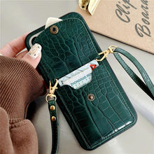 Load image into Gallery viewer, Attractive Luxury Love Black Lanyard Phone Case for iPhone 12 13 Mini 7 8 Plus 11 Pro Max X XS XR Cover Handbag Case with Card Holder Lanyard Adjustable Strap Cover For iPhone
