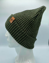 Load image into Gallery viewer, HAAKWEAR Cuffed Wide Ribbed Striped Beanie / Hat, Black / Green, Limited Edition - Made in USA
