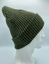 Load image into Gallery viewer, HAAKWEAR Cuffed Wide Ribbed Striped Beanie / Hat, Black / Green, Limited Edition - Made in USA
