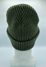 Load image into Gallery viewer, HAAKWEAR Cuffed Wide Ribbed Striped Beanie / Hat, Black / Green, Limited Edition - Made in USA
