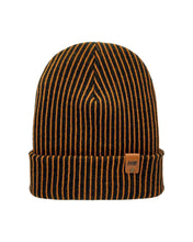Load image into Gallery viewer, HAAKWEAR Cuffed Wide Ribbed Striped Beanie / Hat, Black / Orange, Limited Edition - Made in USA
