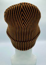 Load image into Gallery viewer, HAAKWEAR Cuffed Wide Ribbed Striped Beanie / Hat, Black / Orange, Limited Edition - Made in USA
