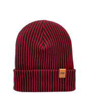 Load image into Gallery viewer, HAAKWEAR Cuffed Wide Ribbed Striped Beanie / Hat, Black / Red, Limited Edition - Made in USA
