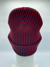 Load image into Gallery viewer, HAAKWEAR Cuffed Wide Ribbed Striped Beanie / Hat, Black / Red, Limited Edition - Made in USA
