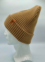 Load image into Gallery viewer, HAAKWEAR Cuffed Wide Ribbed Striped Beanie / Hat, Brown / Beige, Limited Edition - Made in USA
