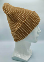 Load image into Gallery viewer, HAAKWEAR Cuffed Wide Ribbed Striped Beanie / Hat, Brown / Beige, Limited Edition - Made in USA
