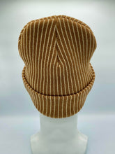Load image into Gallery viewer, HAAKWEAR Cuffed Wide Ribbed Striped Beanie / Hat, Brown / Beige, Limited Edition - Made in USA
