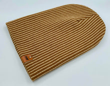 Load image into Gallery viewer, HAAKWEAR Cuffed Wide Ribbed Striped Beanie / Hat, Brown / Beige, Limited Edition - Made in USA
