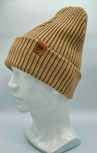 Load image into Gallery viewer, HAAKWEAR Cuffed Wide Ribbed Striped Beanie / Hat, Brown / Beige, Limited Edition - Made in USA
