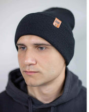 Load image into Gallery viewer, HAAKWEAR Beanie Made in USA - Classic Charcoal Black Knit Cuffed Hat
