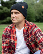 Load image into Gallery viewer, HAAKWEAR Beanie Made in USA - Classic Charcoal Black Knit Cuffed Hat
