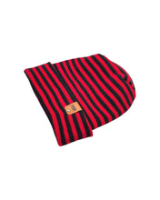 Load image into Gallery viewer, HAAKWEAR H Stitch RORO Cuffed Beanie (Patent Pending Design) Black / Red, Made in USA
