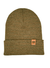 Load image into Gallery viewer, HAAKWEAR Traditional Contrast Cuffed Beanie Hat - Brown / Green, Made in USA
