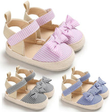 Load image into Gallery viewer, Newborn Baby Girl Striped Bow Sandals Soft Shoes Infants Anti-Slip Sneaker New Fashion Clogs 0-18M
