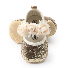 Load image into Gallery viewer, Cute Sparkly Baby Bowknot Non-Slip Sole Baby Girls Shoes Newborn Princess First Walkers Hairband Baby Party Shoes
