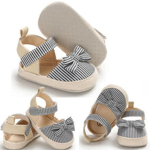 Load image into Gallery viewer, Newborn Baby Girl Striped Bow Sandals Soft Shoes Infants Anti-Slip Sneaker New Fashion Clogs 0-18M
