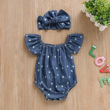Load image into Gallery viewer, Modern Infant Baby Girls Bodysuits Headband 2PCS Hearts Love Short Sleeve Off Shoulder Jumpsuits Summer Causal Set WIth Big Bow
