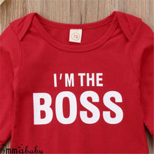 Load image into Gallery viewer, Cute Newborn Baby Child I'm the BOSS Romper Outfits Christmas Clothing Gifts for Boys/Girls Modern Red Jumpsuit

