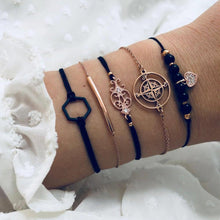 Load image into Gallery viewer, Bohemian Black Beads Chain Bracelets Bangles For Women Fashion Heart Compass Gold Color  Bracelets Sets Luxury Jewelry Gifts
