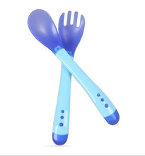 Load image into Gallery viewer, 1 Set Children Kids Tableware Temperature Silicone Soft  Spoon Fork Cutlery Feeding Dish Infant Boys and Girls Unique Baby Feeding Tool
