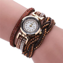 Load image into Gallery viewer, Fashion Casual Gold Quartz Women Rhinestone Watch Braided Leather Bracelet Watch Gift Ladies Wristwatch For Ladies  and Women
