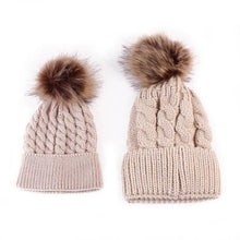 Load image into Gallery viewer, 2Pcs Modern Mother &amp; Baby Child Warm Winter Beanie Fur Pom Hat Crochet Ski Cap For Winter
