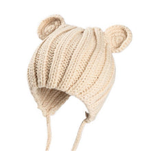 Load image into Gallery viewer, Luxury Modern Baby Knitted Winter Hat with Ears Cartoon Lace-up Children Kids Baby Bonnet Cap In Winter Cozy Style
