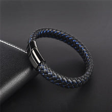 Load image into Gallery viewer, Handmade Luxury Modern Leather Black Blue Braided Leather Bracelet for Men Stainless Steel Design
