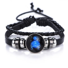 Load image into Gallery viewer, New Gemini C Leo Virgo Libra Scorpio 12 Constellation Amazing Black Elegant Punk Leather Bracelet Zodiac Bracelet For Men And Women
