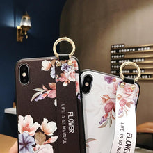 Load image into Gallery viewer, Rose Flowers Wrist Strap Phone Cases For iPhone 13 12 11 14 pro MAX X XR XS MAX 7 8 Plus Cover  Hand Band Cases Soft Full Protection Slim Colorful Protective Phone Case For iPhone
