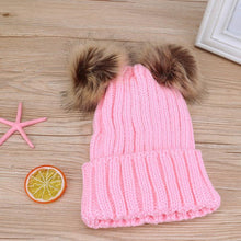 Load image into Gallery viewer, Fashion Parent-child Caps Cute Infant Baby Pom Pom Cap Winter Double Fur Ball Hat Baby Mom Warm Knitted Hat
