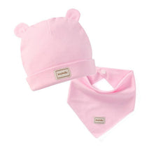 Load image into Gallery viewer, Elastic headscarf double layer cotton baby caps hats with baby bibs set for newborn infant Candy Color
