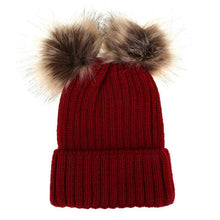Load image into Gallery viewer, Fashion Parent-child Caps Cute Infant Baby Pom Pom Cap Winter Double Fur Ball Hat Baby Mom Warm Knitted Hat
