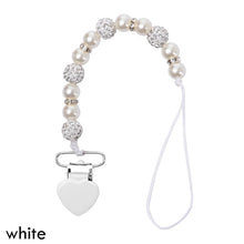Load image into Gallery viewer, Handmade Shiny Pacifier Clip Chain Infant Nipple Holder Wooden Beaded Crystal Nipple Leash Strap Metal Pacifier Clips For Baby
