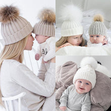 Load image into Gallery viewer, 2Pcs Modern Mother &amp; Baby Child Warm Winter Beanie Fur Pom Hat Crochet Ski Cap For Winter
