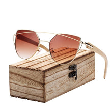 Load image into Gallery viewer, Modern Cat Eye Sunglasses for Women Polarized Sunglasses with metal frame and natural Bamboo wood frame Fashion Style
