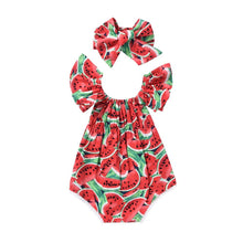 Load image into Gallery viewer, 2PCS Newborn Baby Girl Watermelon Summer  Cute Bodysuit Jumpsuit Outfit WIth Bow For Girls

