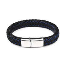 Load image into Gallery viewer, Handmade Luxury Modern Leather Black Blue Braided Leather Bracelet for Men Stainless Steel Design
