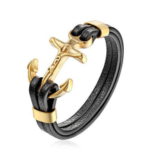 Load image into Gallery viewer, Genuine Leather Anchor Bracelet Men Lion Double Wolf Shackles Stainless Steel Charm Bracelets Wristband Fashion Jewelry
