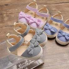 Load image into Gallery viewer, Newborn Baby Girl Striped Bow Sandals Soft Shoes Infants Anti-Slip Sneaker New Fashion Clogs 0-18M
